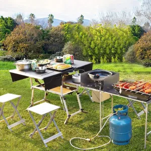 Folding Portable Grill Table with 37'' Main Tabletop, Aluminum Quick Set-up, Outdoor Mobile Kitchen Food Prep Station for Picnic Tailgating RV Backyard (Color : Package 5)