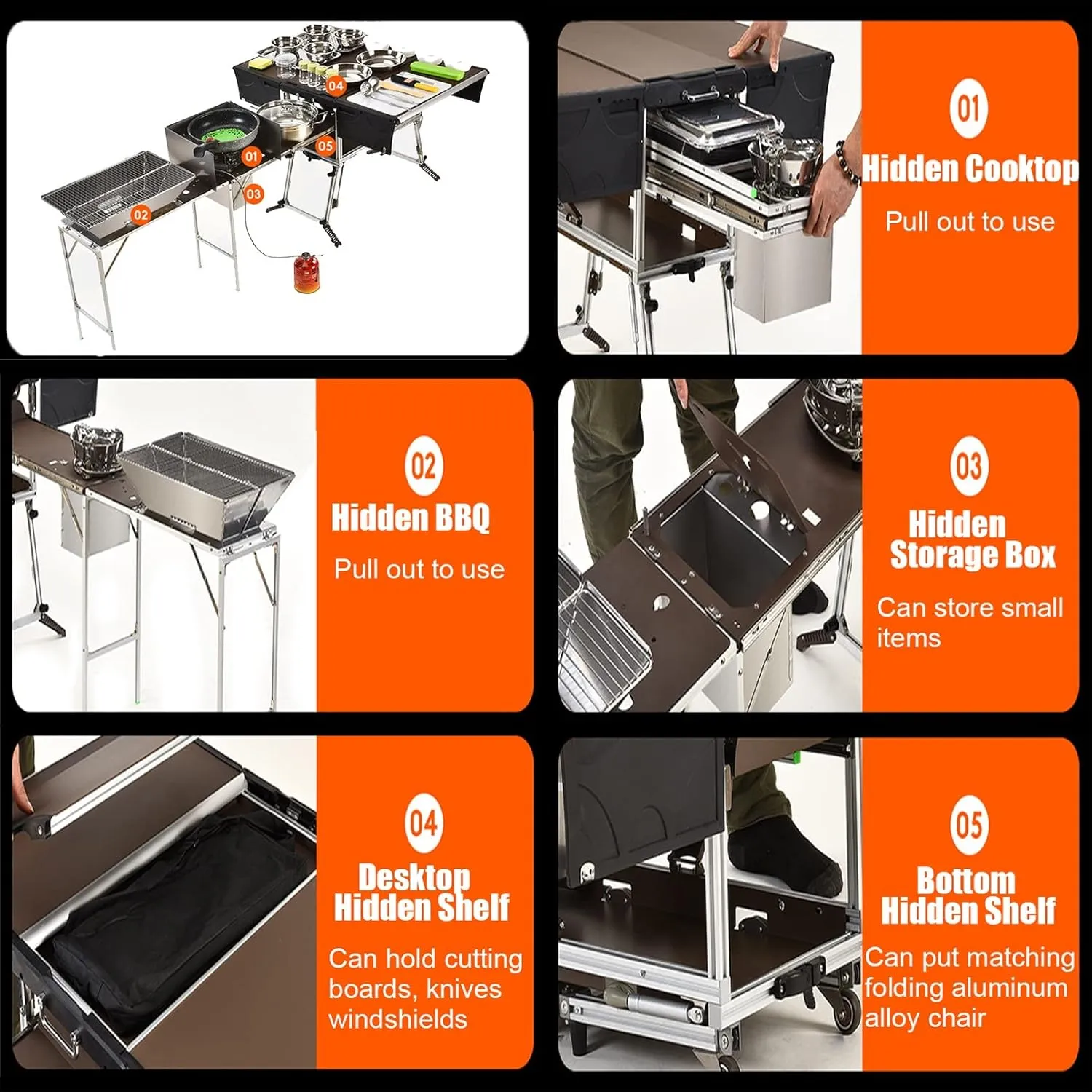 Folding Portable Grill Table with 37'' Main Tabletop, Aluminum Quick Set-up, Outdoor Mobile Kitchen Food Prep Station for Picnic Tailgating RV Backyard (Color : Package 5)