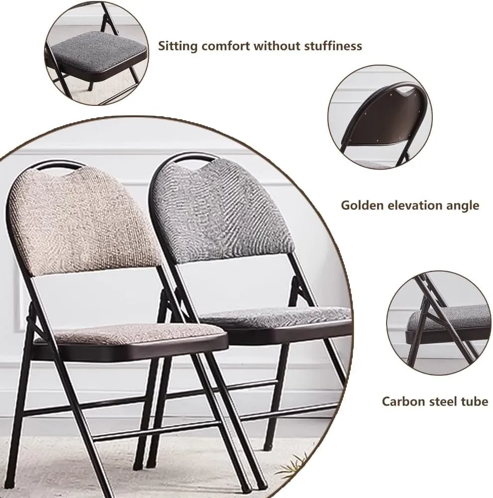 Folding Rest Chair, Foldable Chair Padded Camping Chair with Metal Frame, Computer Desk Chairs Thick Padded Seat for Outdoor and Indoor Home Office(Brown-2)