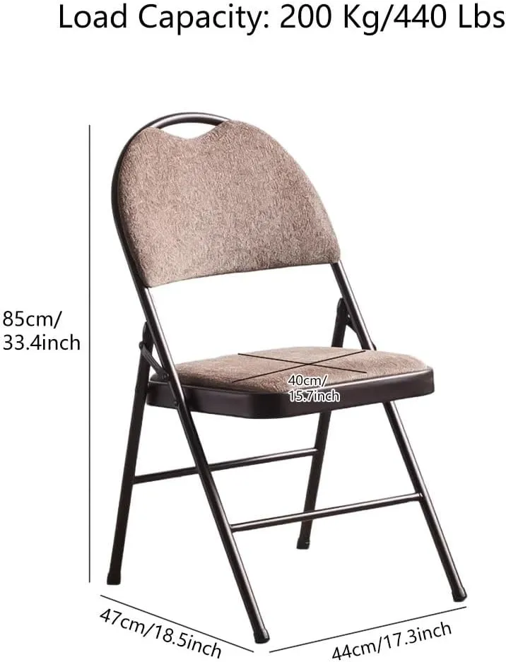 Folding Rest Chair, Foldable Chair Padded Camping Chair with Metal Frame, Computer Desk Chairs Thick Padded Seat for Outdoor and Indoor Home Office(Brown-2)