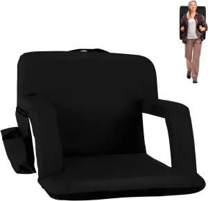 Folding Stadium Seat for Bleachers with Back Support, Bleacher Chairs with Padded Backrest and Adjustable Armrests, 6 Reclining Positions