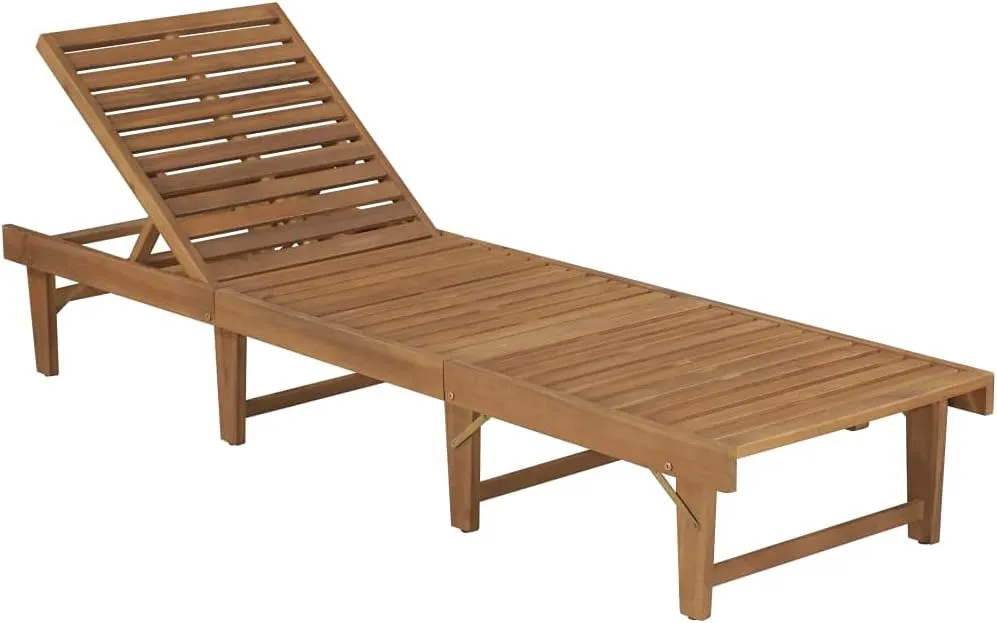 Folding Sun Lounger with Cushion Solid Acacia Woodrecliner Patio Camping Chairs Tanning chairSuitable for Garden Courtyard