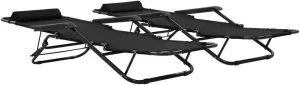 Folding Sun Loungers 2 pcs with Footrests Steel BlackLuxury Sun Loungers with Adjustable Backrest and Cushioned Seat
