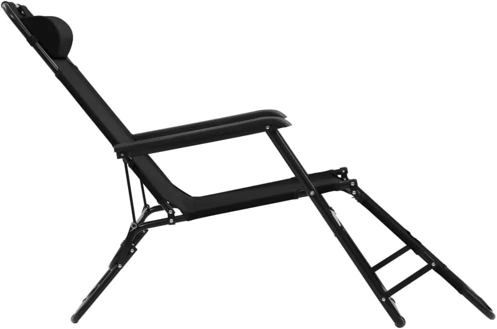 Folding Sun Loungers 2 pcs with Footrests Steel BlackLuxury Sun Loungers with Adjustable Backrest and Cushioned Seat