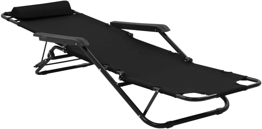 Folding Sun Loungers 2 pcs with Footrests Steel BlackLuxury Sun Loungers with Adjustable Backrest and Cushioned Seat