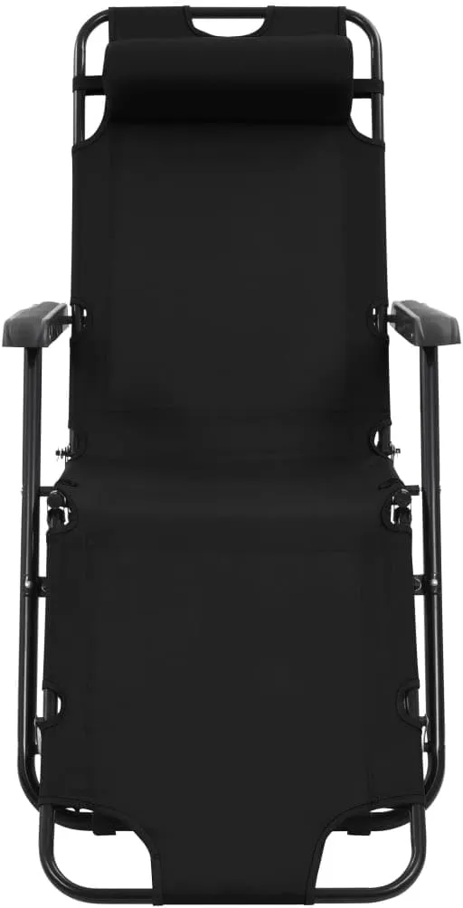 Folding Sun Loungers 2 pcs with Footrests Steel BlackLuxury Sun Loungers with Adjustable Backrest and Cushioned Seat