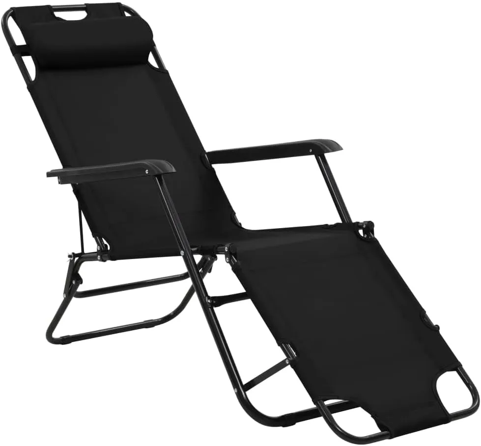 Folding Sun Loungers 2 pcs with Footrests Steel BlackLuxury Sun Loungers with Adjustable Backrest and Cushioned Seat