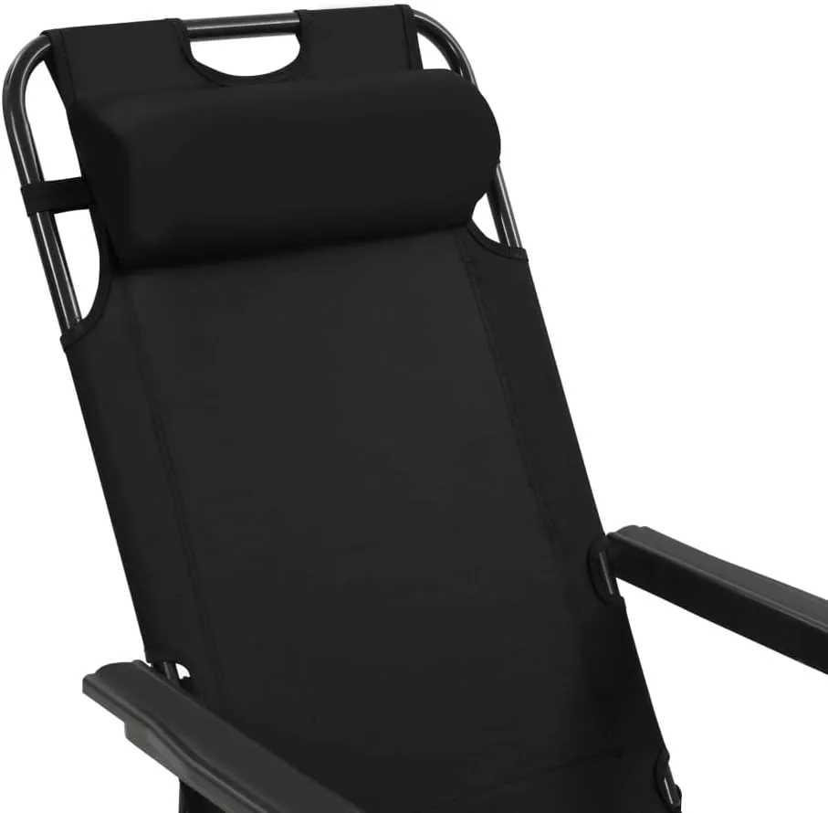 Folding Sun Loungers 2 pcs with Footrests Steel BlackLuxury Sun Loungers with Adjustable Backrest and Cushioned Seat