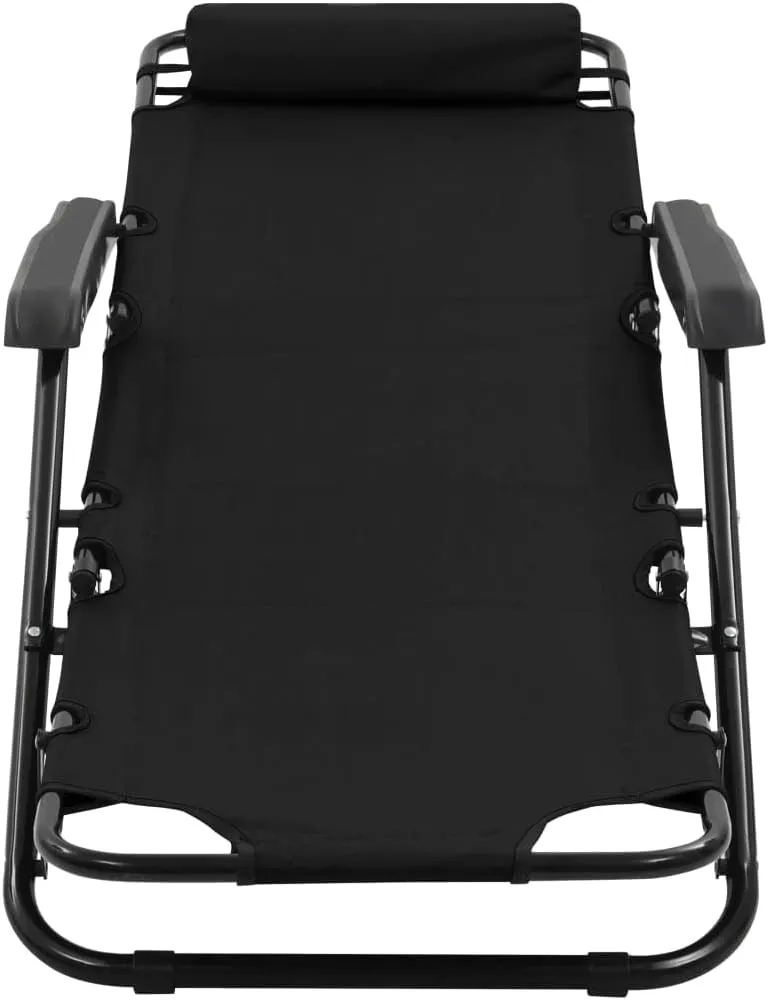 Folding Sun Loungers 2 pcs with Footrests Steel BlackLuxury Sun Loungers with Adjustable Backrest and Cushioned Seat