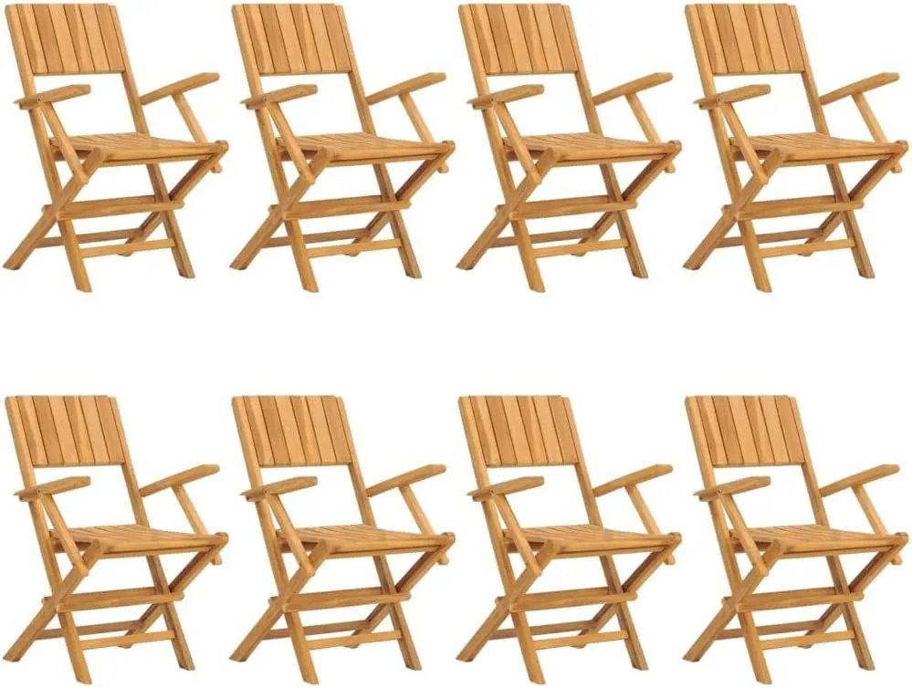 Folding Teak Wood Patio Chairs 8 Pcs Outdoor Furniture Foldable Lounge Chairs for Camping Beach Poolside 21.7x24x35.4 Inch