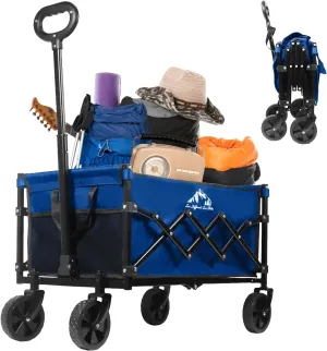 Folding Utility Wagon Collapsible Cart, 352LBS Capacity with Silent Wheels, Storage Bag, Lightweight Cart for Grocery, Gardening, Camping, Outdoor Use, Blue