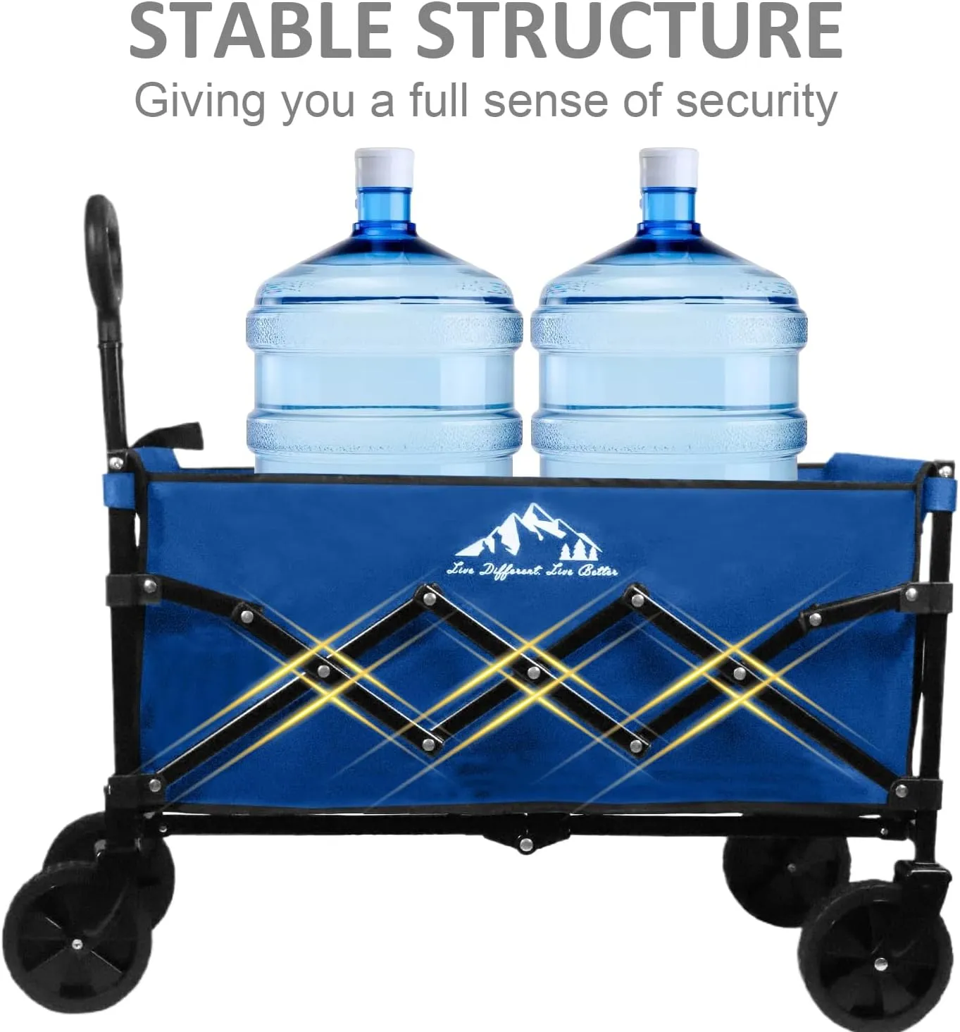 Folding Utility Wagon Collapsible Cart, 352LBS Capacity with Silent Wheels, Storage Bag, Lightweight Cart for Grocery, Gardening, Camping, Outdoor Use, Blue
