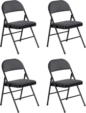 Folding Vinyl Padded Chair with Comfortable Seat Cushion, Compact, Lightweight, Easy Storage, 4 Pack, Gray Design, Black Frame
