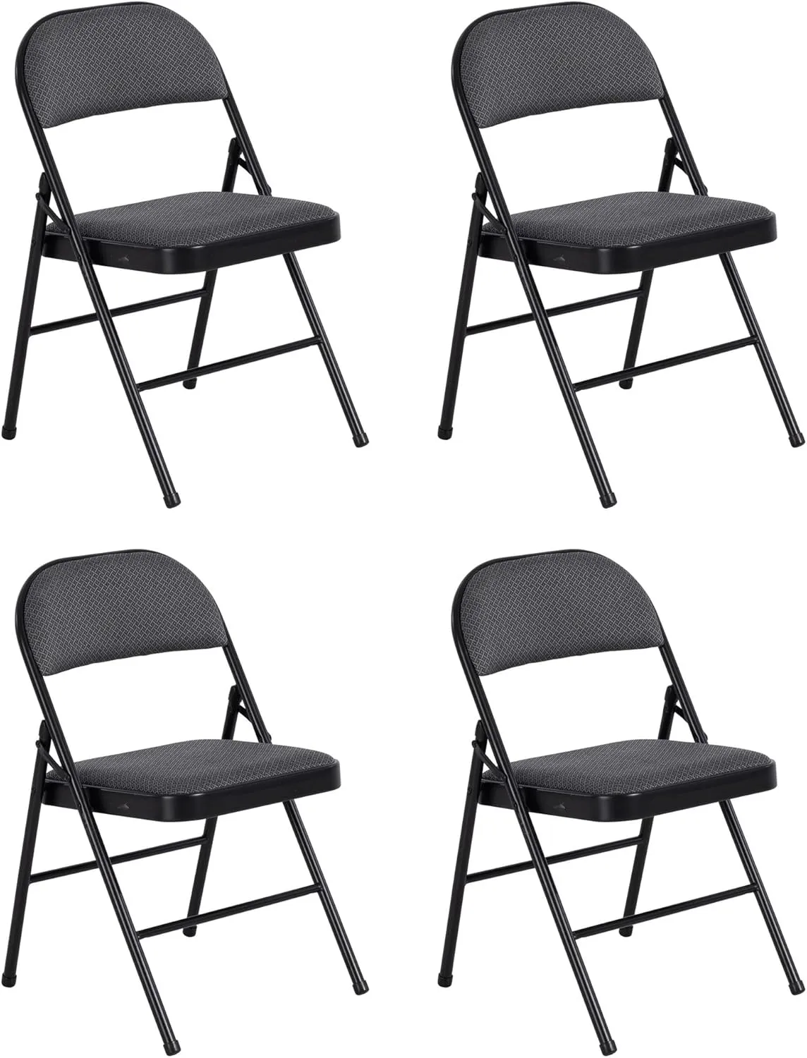 Folding Vinyl Padded Chair with Comfortable Seat Cushion, Compact, Lightweight, Easy Storage, 4 Pack, Gray Design, Black Frame
