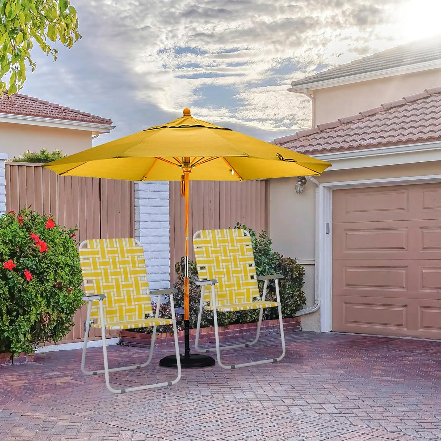 Folding Webbed Lawn Beach Chair Set of 2,Portable Outdoor Chair with Hard Armrest,Patio Dining Chairs Fishing Chair for Garden Concerts Picnic,265 Lbs,21.26" x 21" x 36.4",Yellow & White Strip