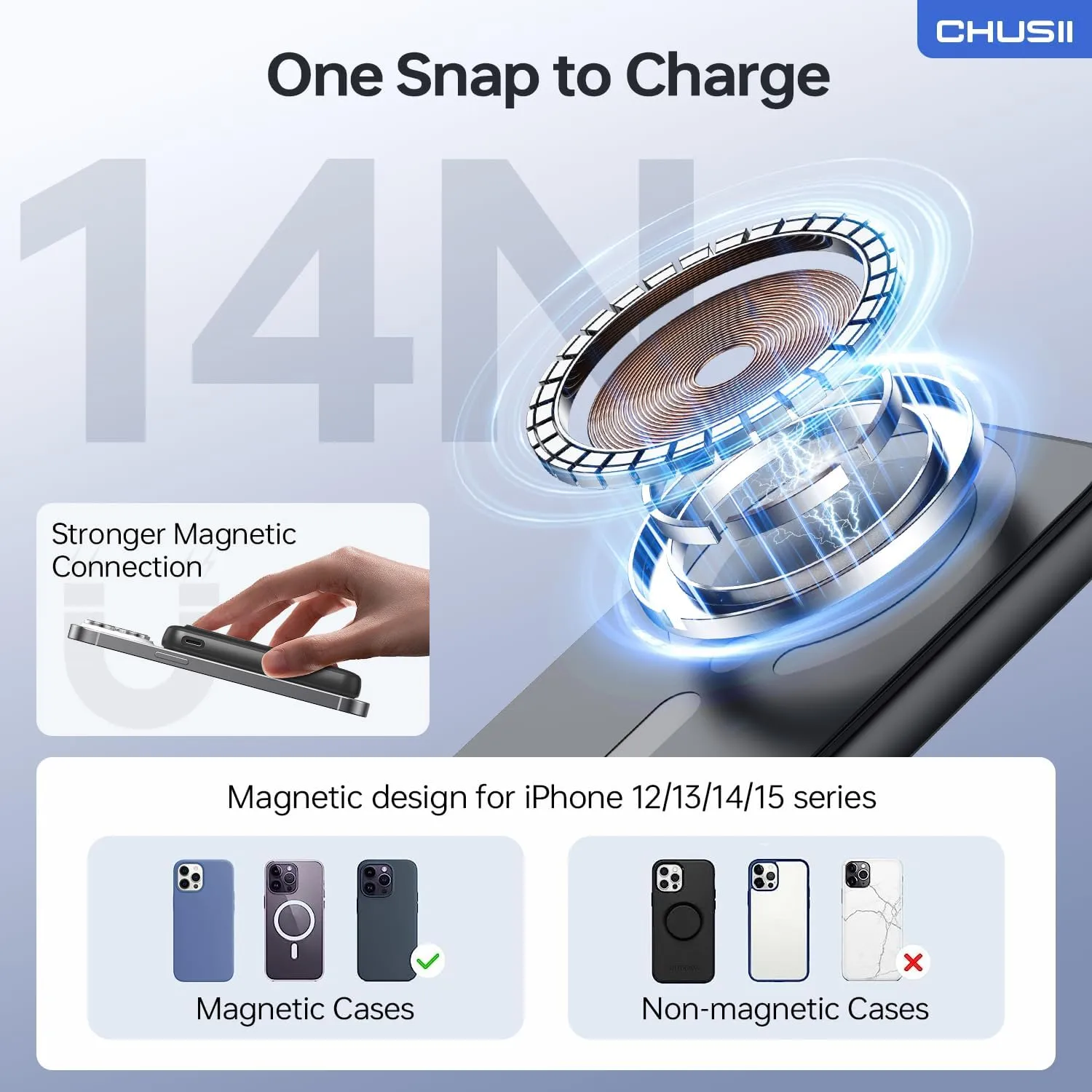for Magsafe Portable Charger, 12000mAh Wireless Magnetic Power Bank with Stand and USB C in/Out Fast Charging, for Magsafe Battery Pack Compatible with iPhone 15/14/13/12 Pro/Pro Max Series-Black