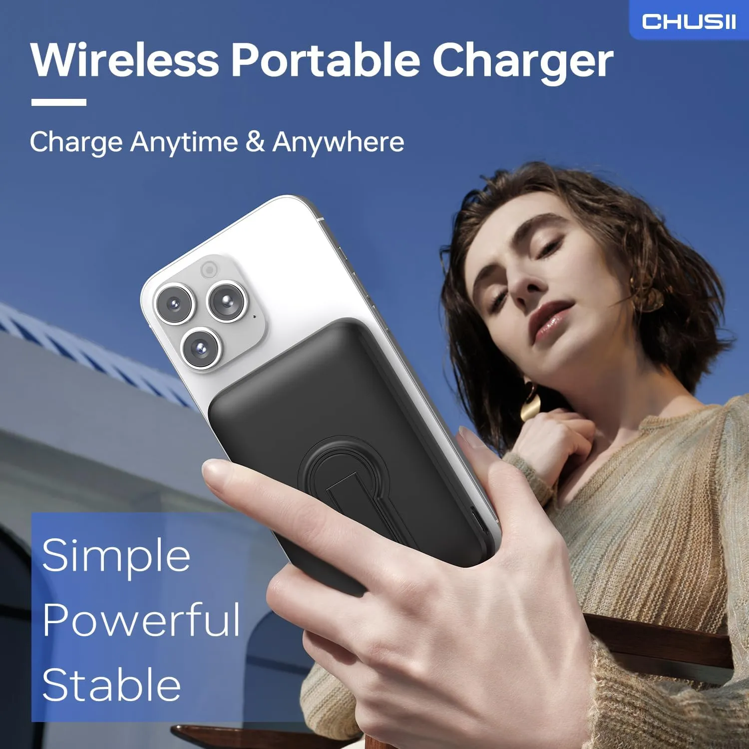 for Magsafe Portable Charger, 12000mAh Wireless Magnetic Power Bank with Stand and USB C in/Out Fast Charging, for Magsafe Battery Pack Compatible with iPhone 15/14/13/12 Pro/Pro Max Series-Black