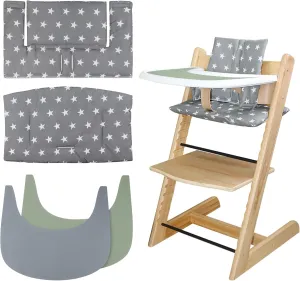 for Tripp Trapp High Chair Cushion, Comfortable for Tripp Trapp High Chair Cushion, with Two High Chair Placemat, for Tripp Trapp Cushion Set Makes It More Comfortable for Baby (Gray Stars)