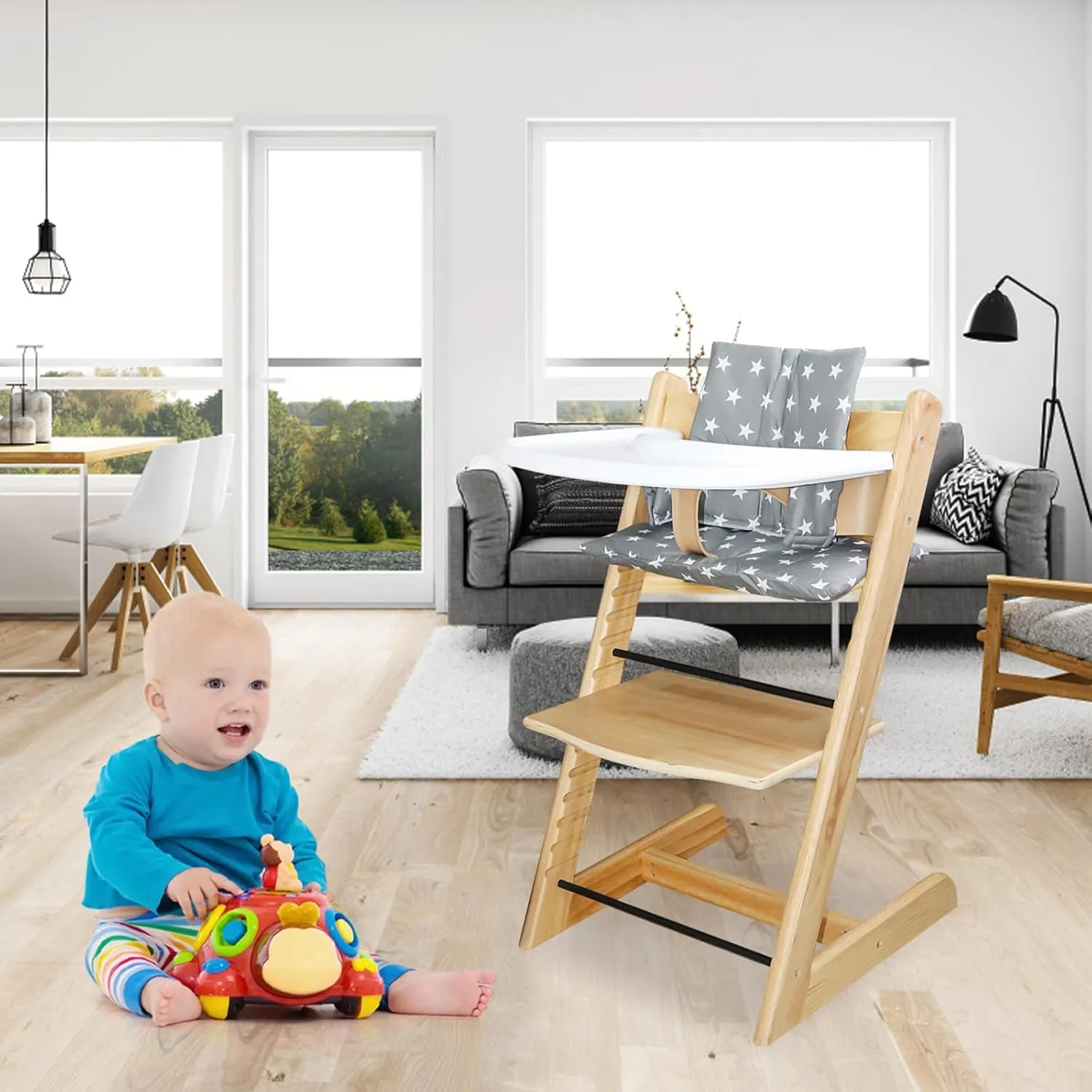 for Tripp Trapp High Chair Cushion, Comfortable for Tripp Trapp High Chair Cushion, with Two High Chair Placemat, for Tripp Trapp Cushion Set Makes It More Comfortable for Baby (Gray Stars)