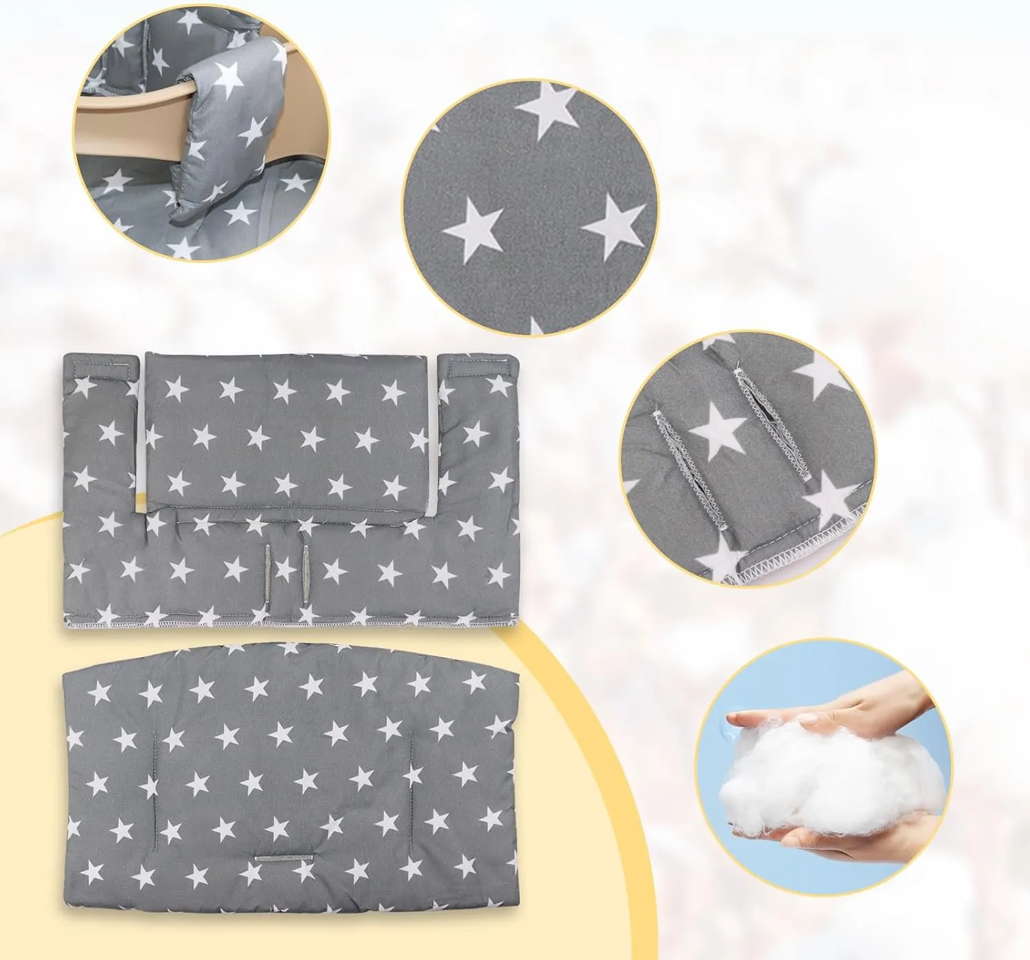 for Tripp Trapp High Chair Cushion, Comfortable for Tripp Trapp High Chair Cushion, with Two High Chair Placemat, for Tripp Trapp Cushion Set Makes It More Comfortable for Baby (Gray Stars)