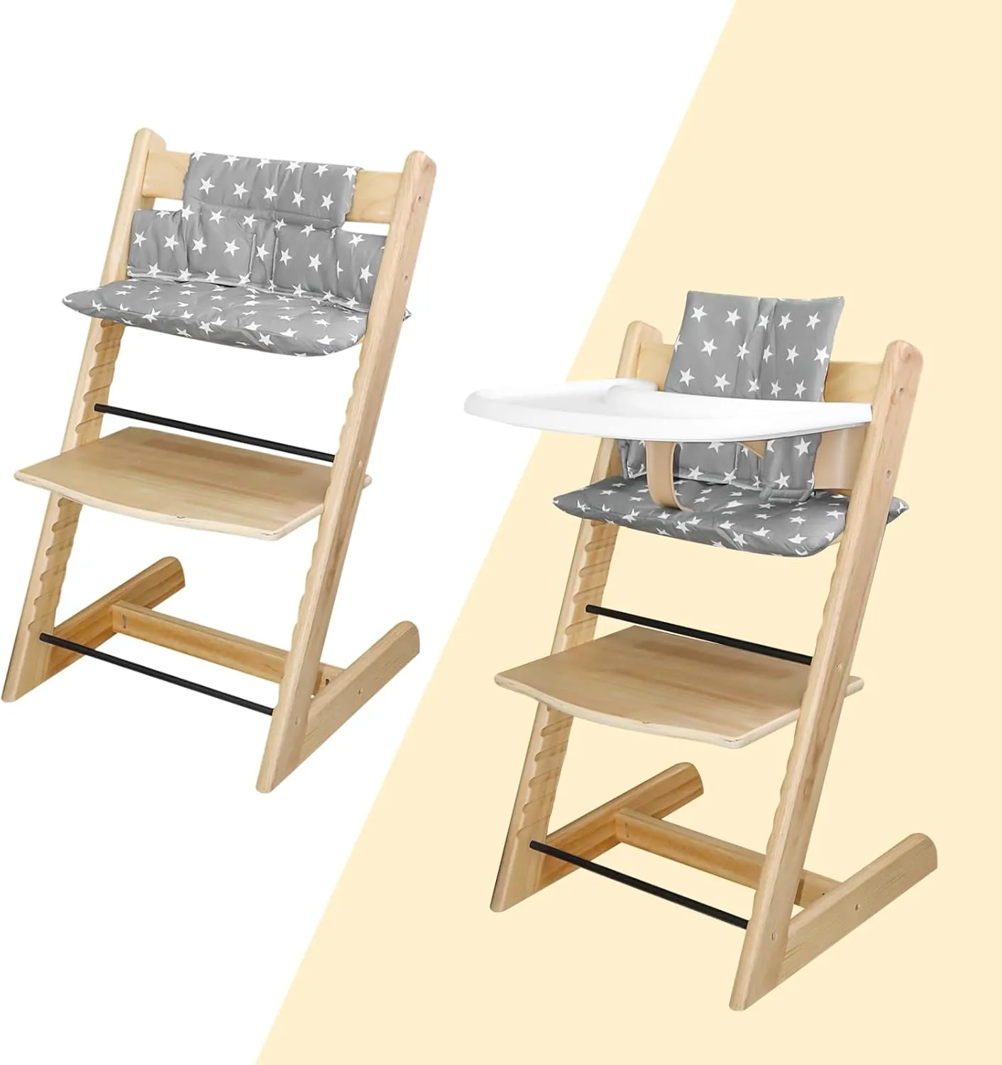 for Tripp Trapp High Chair Cushion, Comfortable for Tripp Trapp High Chair Cushion, with Two High Chair Placemat, for Tripp Trapp Cushion Set Makes It More Comfortable for Baby (Gray Stars)