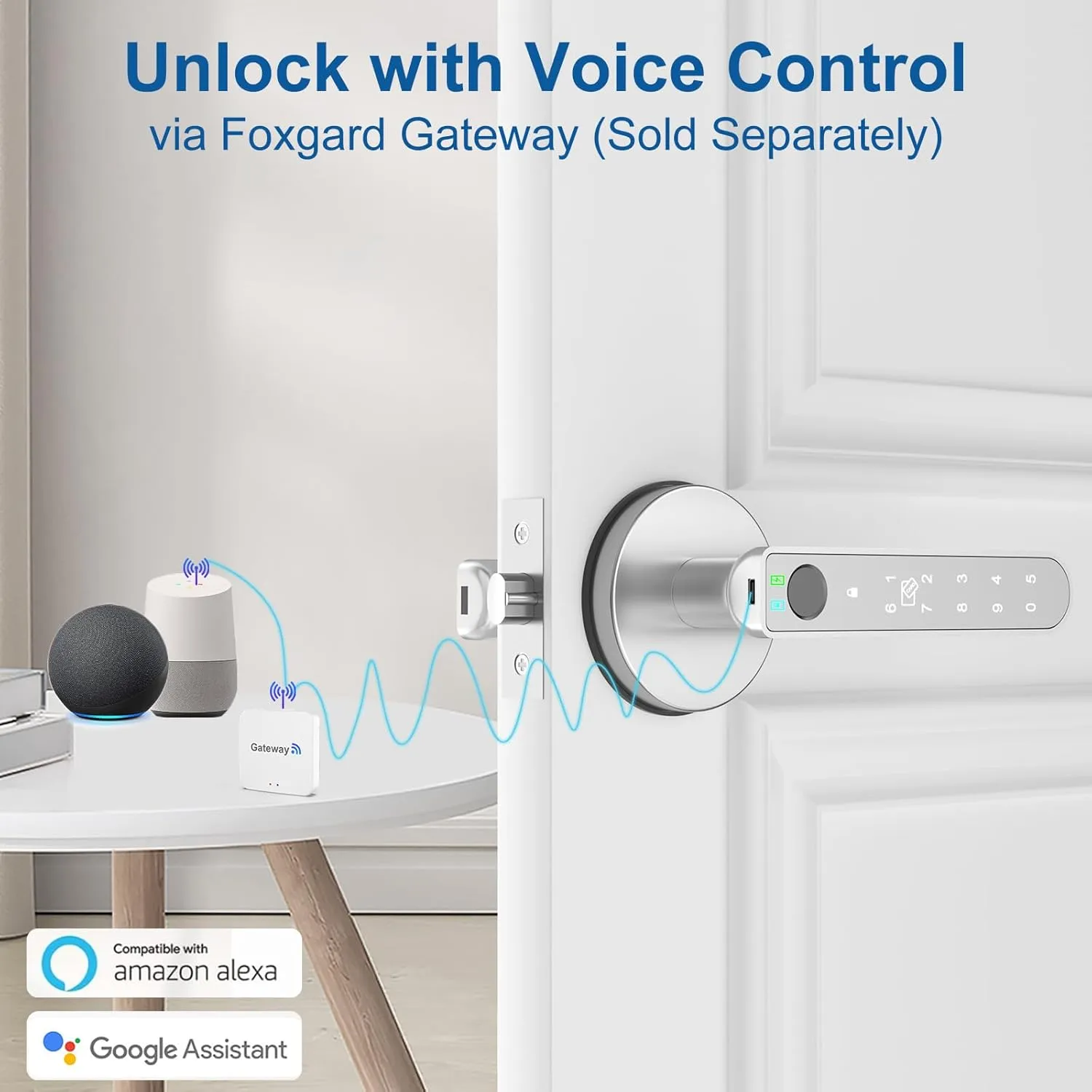 Foxgard Smart Fingerprint Door Lock:Fingerprint Door Knob-Biometric 5-in-1 Finger Print Door Lock-Smart Door Knob for Bedroom-APP Control-Easy Installation–Round Silver–1 Pack