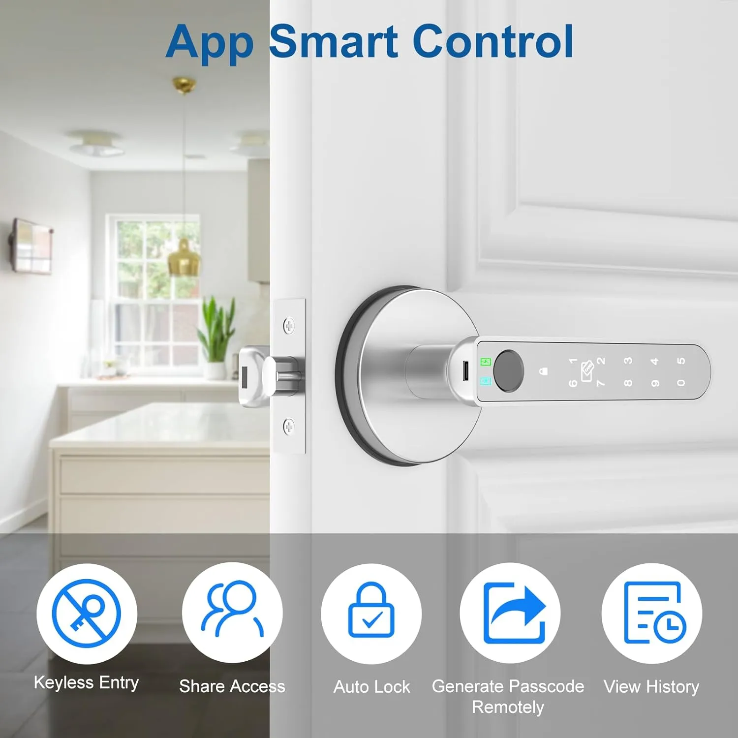 Foxgard Smart Fingerprint Door Lock:Fingerprint Door Knob-Biometric 5-in-1 Finger Print Door Lock-Smart Door Knob for Bedroom-APP Control-Easy Installation–Round Silver–1 Pack