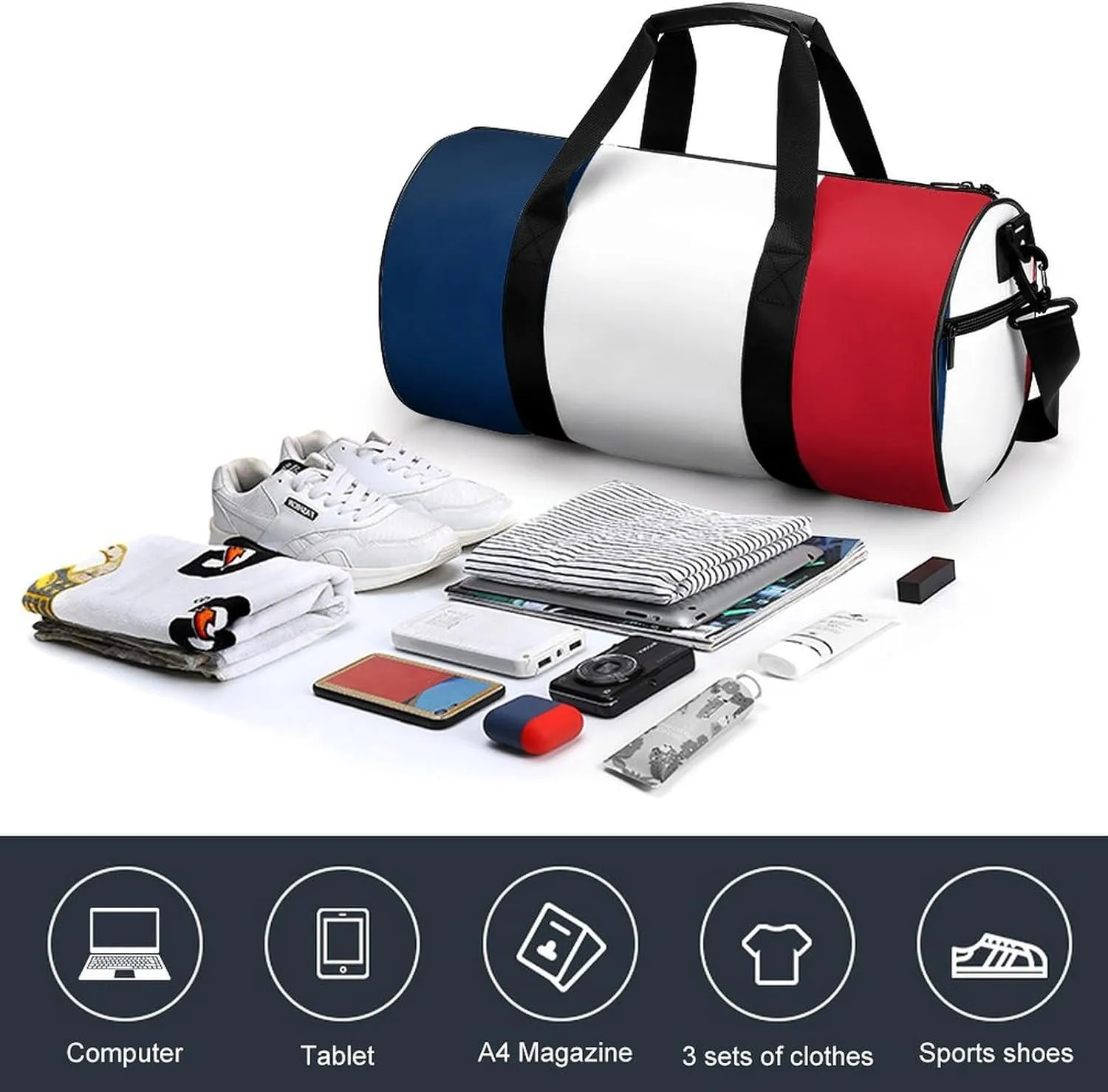 France Flag Waterproof Gym Bag for Travel Dry Wet Separation for Beach Yoga Weekender