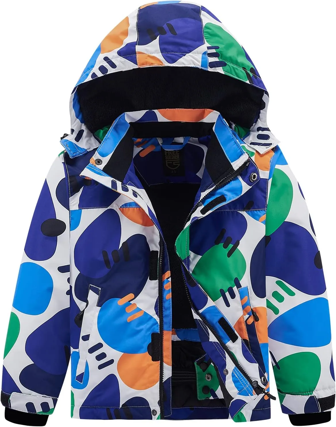 FREE SOLDIER Boys Girls Waterproof Ski Jacket Fleece Lined Warm Winter Snow Coat Kids Winter Jacket with Detachable Hood