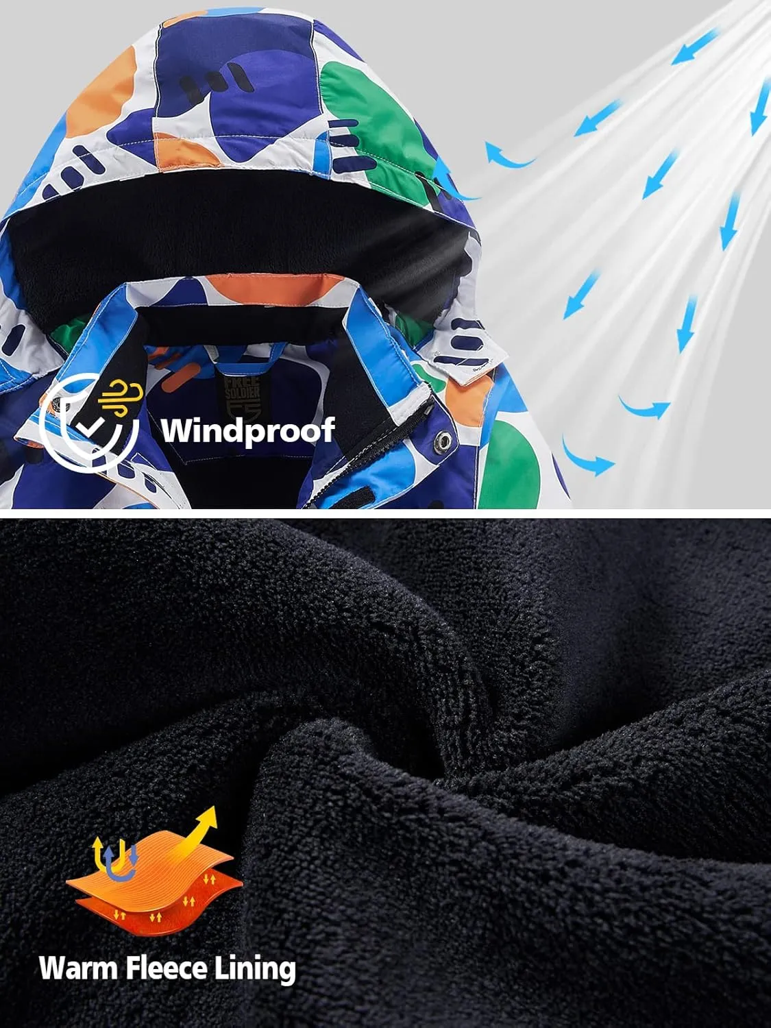 FREE SOLDIER Boys Girls Waterproof Ski Jacket Fleece Lined Warm Winter Snow Coat Kids Winter Jacket with Detachable Hood