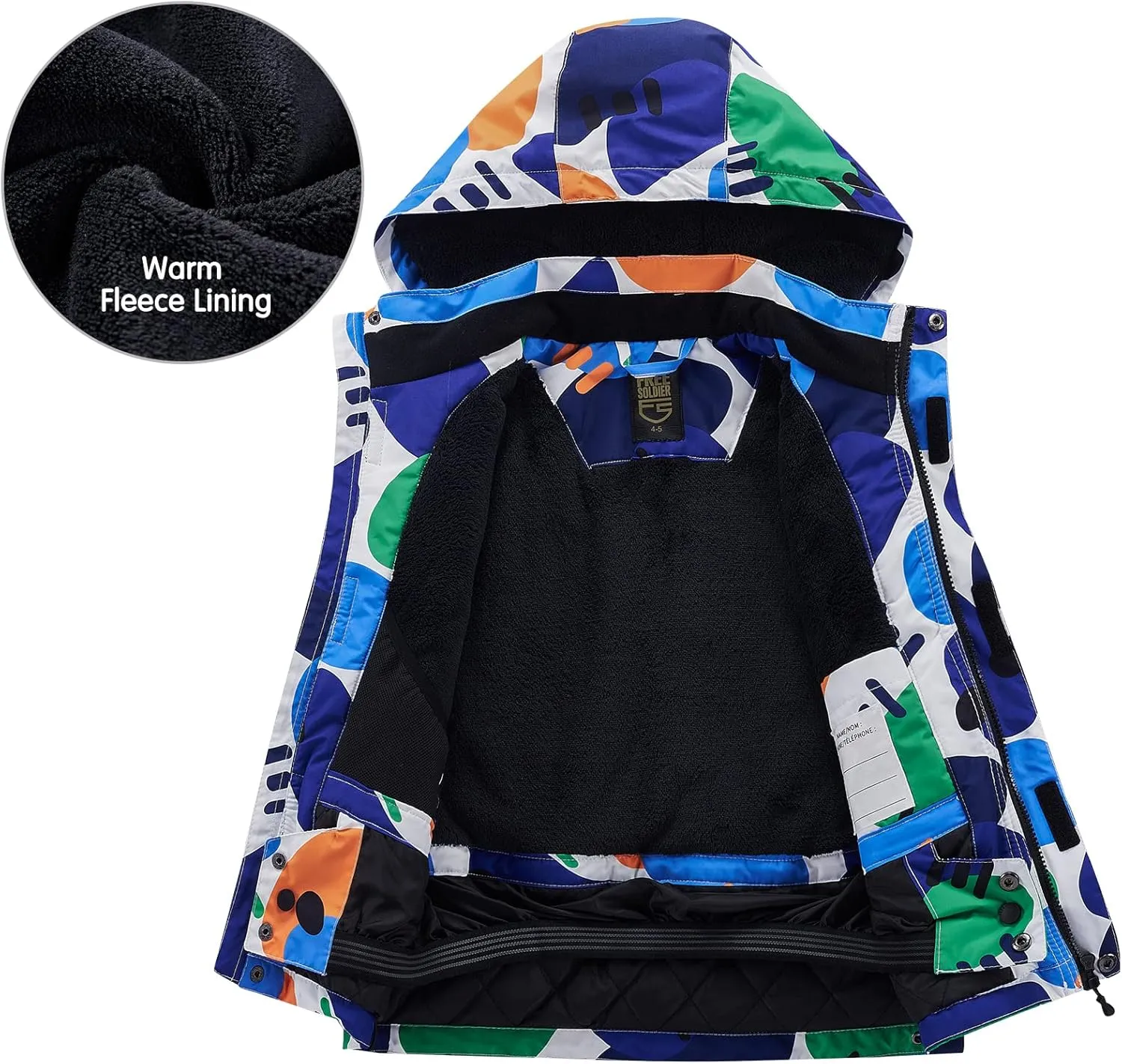 FREE SOLDIER Boys Girls Waterproof Ski Jacket Fleece Lined Warm Winter Snow Coat Kids Winter Jacket with Detachable Hood