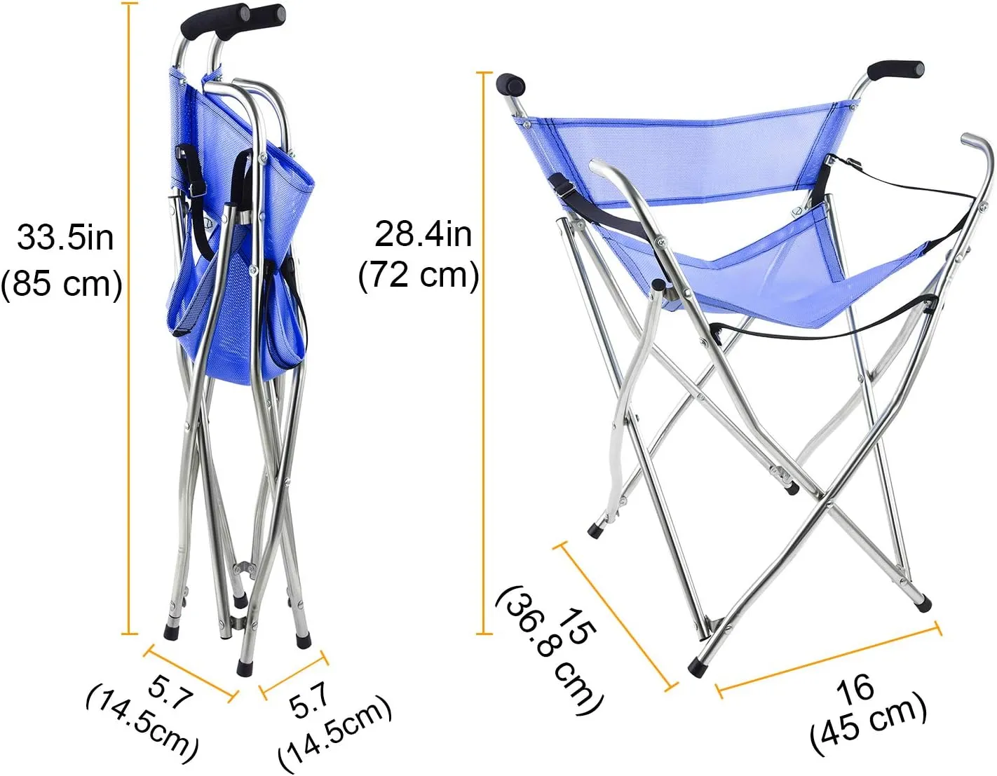 Freshore® Walking Stick Folding Cane Seat for Women/Men with Heavy Duty - Walker Chair Bench Camping Travel Stool 2 Handle with 4 Legs (for Standard Figure)