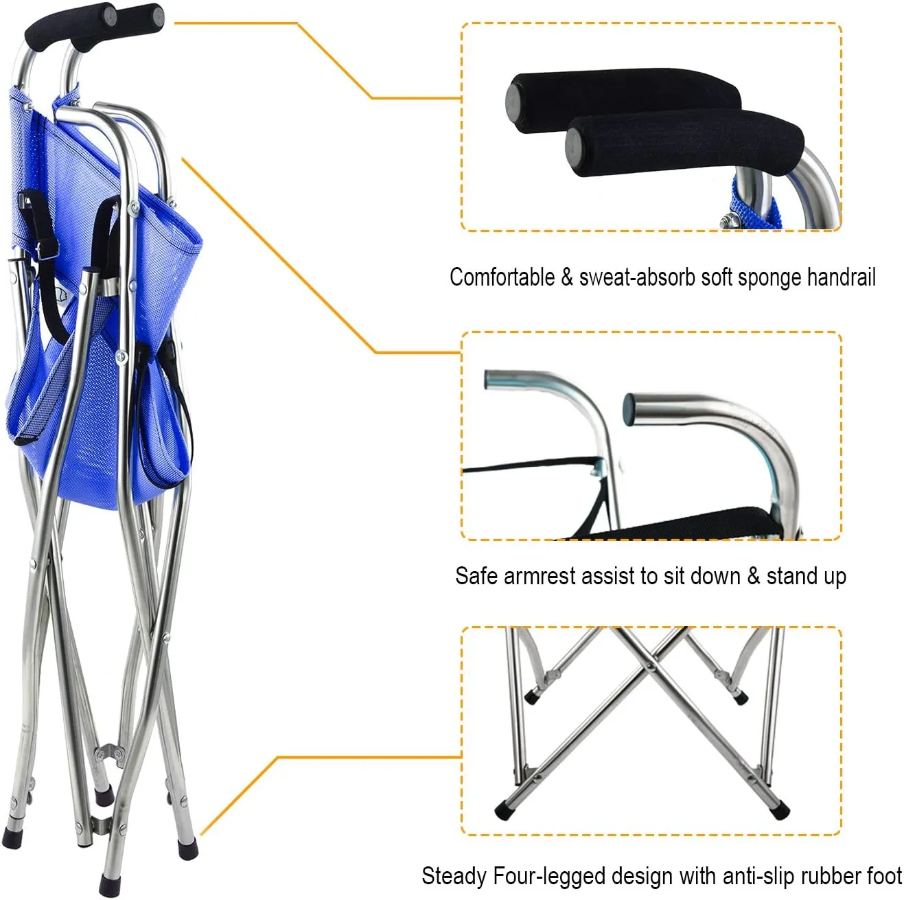 Freshore® Walking Stick Folding Cane Seat for Women/Men with Heavy Duty - Walker Chair Bench Camping Travel Stool 2 Handle with 4 Legs (for Standard Figure)