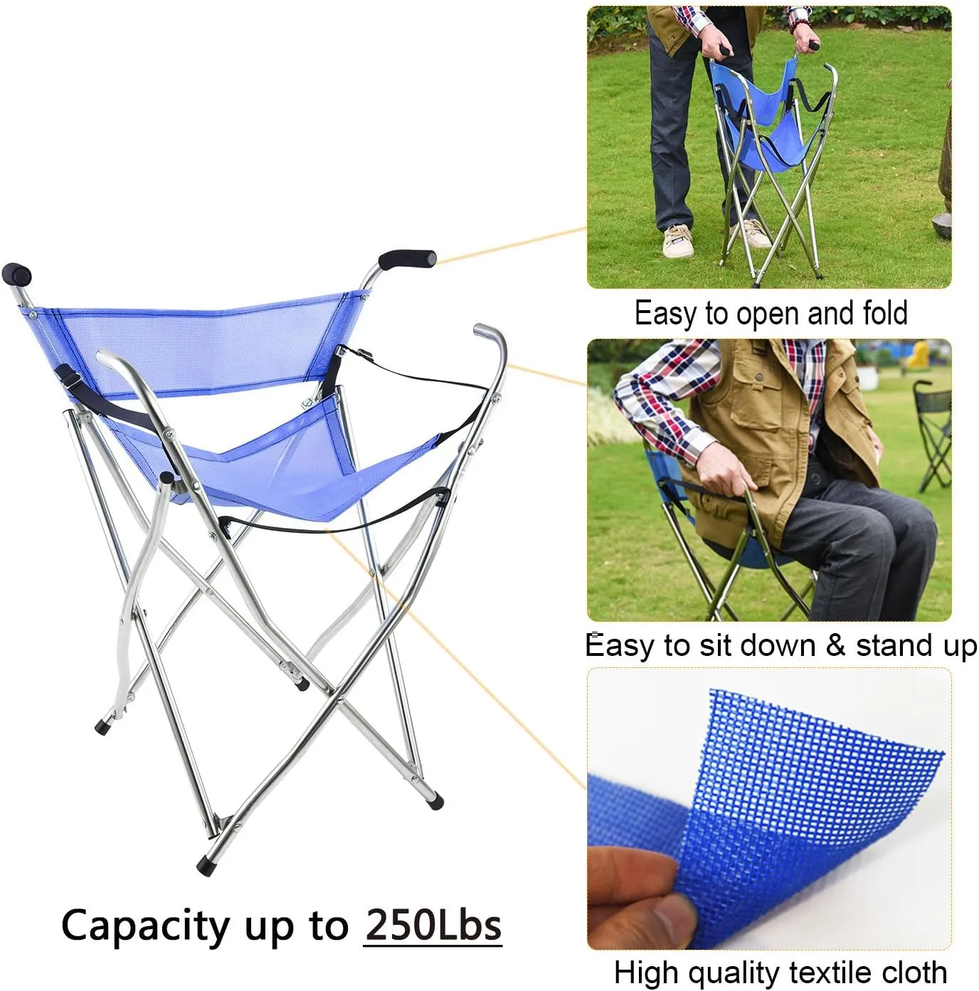 Freshore® Walking Stick Folding Cane Seat for Women/Men with Heavy Duty - Walker Chair Bench Camping Travel Stool 2 Handle with 4 Legs (for Standard Figure)