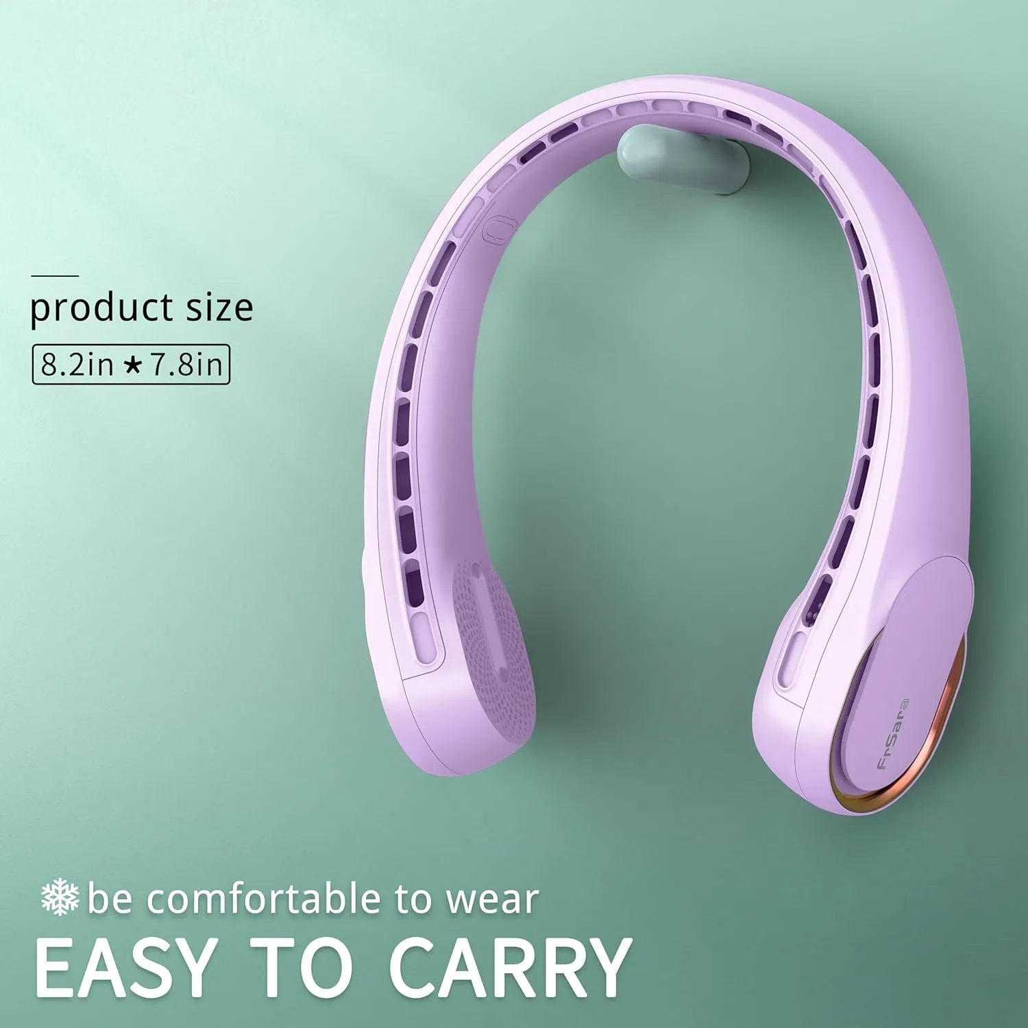 FrSara Neck Fan, Portable Personal Fan Strong Wind, 5200mAh, Air Volume,360° Cooling, No Hair Twisting, Air Volume On 2 Sides, Non-Slip, Quick Charge, Long Use Time, Gift for Women, Men, Birthday