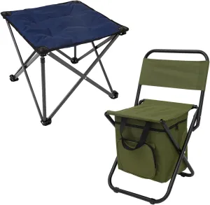FUNDANGO Camping Stool Foot Rest and Small Fishing Chair with Cooler Bag, Folding Camping Stool Padded Camping Chair Foot Stool and Lightweight Camping Chair Compact