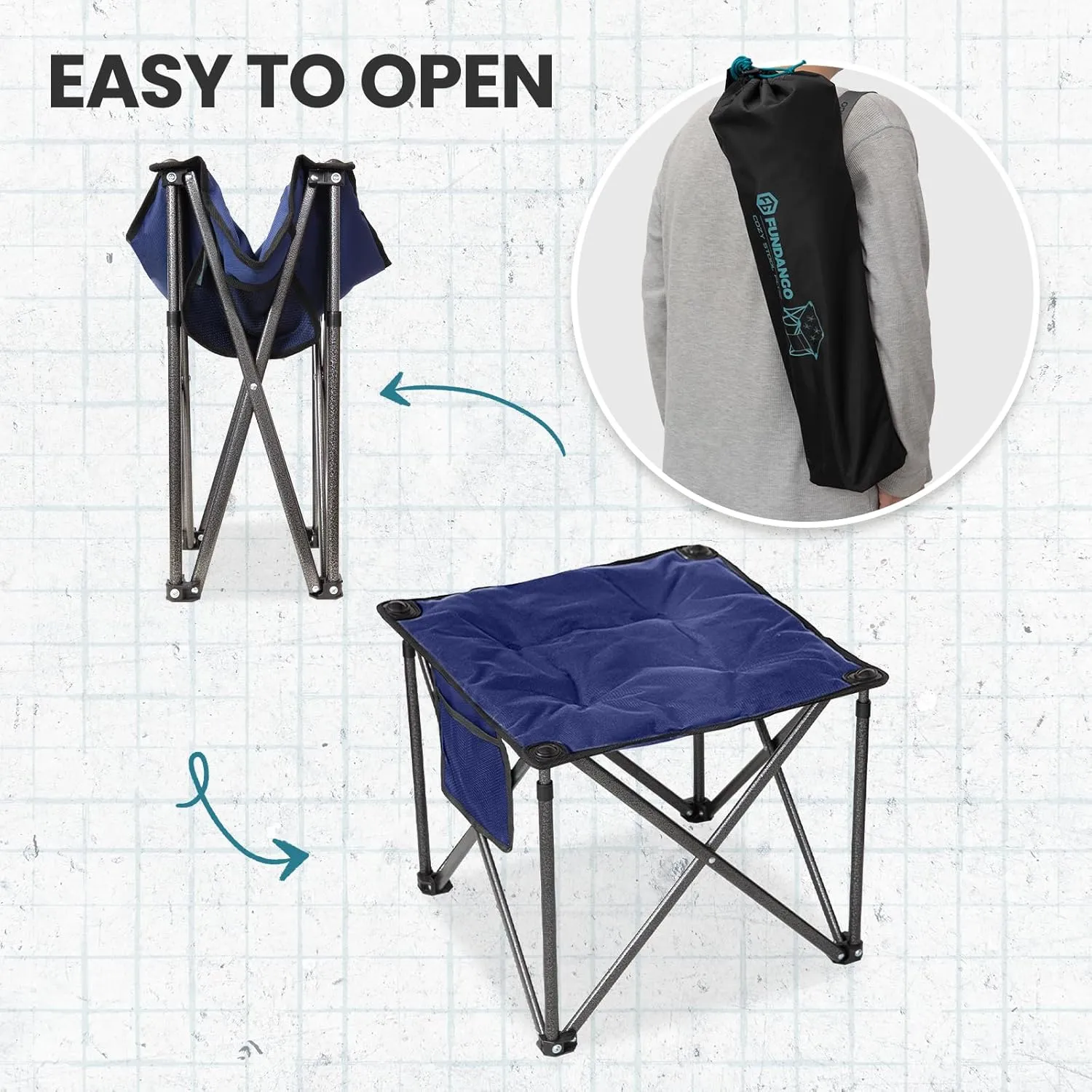 FUNDANGO Folding Camping Stool, 18.1 Inch Oversized Foot Stools 400 Lbs Heavy Duty Portable Padded Seat Anti-Slip Foots & Carry Bag for Fishing Outdoor Lawn Travel (Blue)
