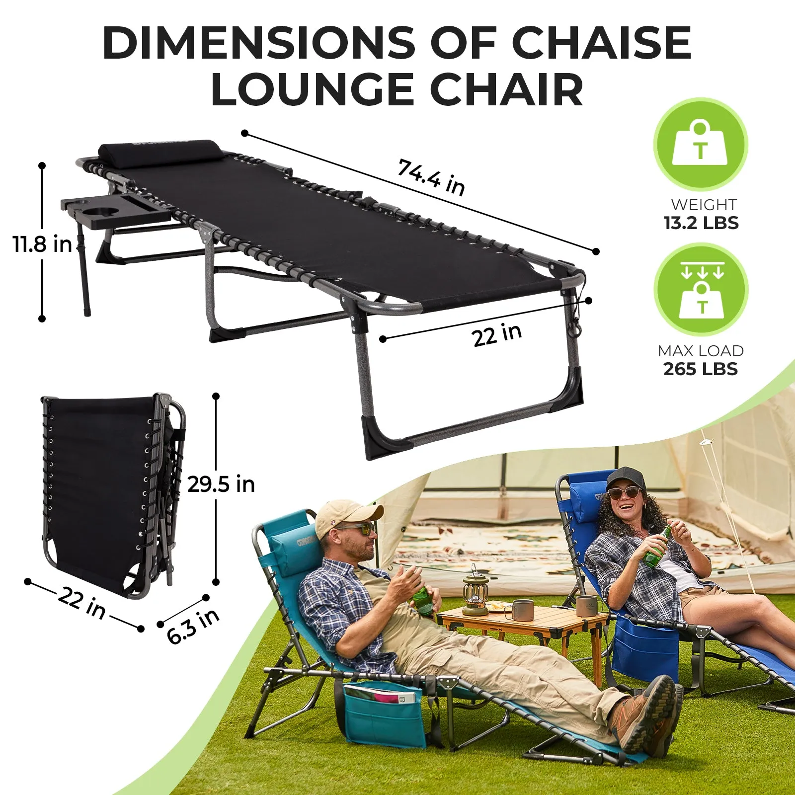 FUNDANGO Outdoor Folding Chaise Lounge Chair with Side Table