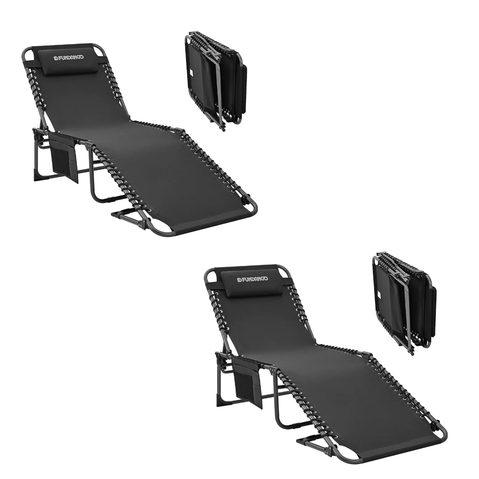 FUNDANGO Outdoor Folding Chaise Lounge Chair with Side Table