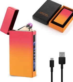 GADATOP Electric Lighter Rechargeable USB Lighter Dual Arc Lighter Windproof Flameless Lighter Outdoor Colorful Gradient Lighter Plasma Lighter with Rhythmic Flashing Battery Indicator (Pink-Orange)