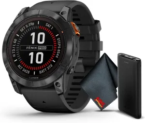 Garmin Fenix 7X Pro Solar Edition 51 MM Slate Gray with Black Band GPS Smartwatch Built-in Flashlight and Power Glass Solar Charging Lens and Advanced Training Features Designed for Larger Wrists.