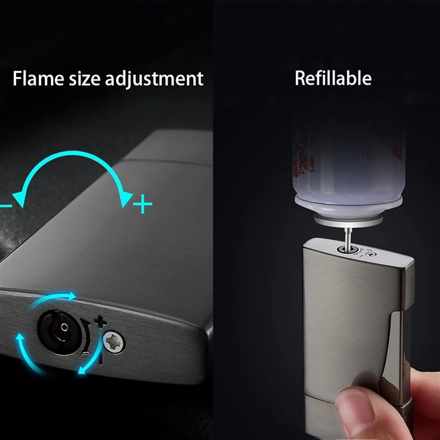 GAVIK Dual Flame Lighter, refillable with Butane Fuel, switchable Soft/Jet Flame, Windproof, Adjustable Flame, Suitable for Candle Camping BBQ Kitchen, Gift for Men (Color : E)