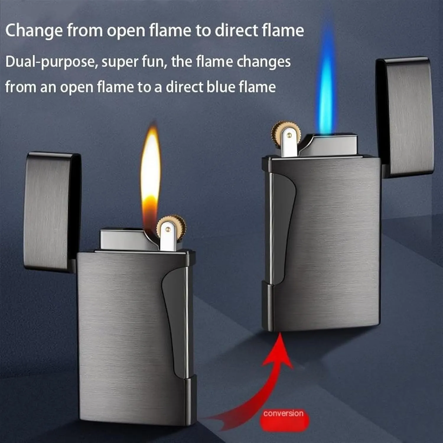 GAVIK Dual Flame Lighter, refillable with Butane Fuel, switchable Soft/Jet Flame, Windproof, Adjustable Flame, Suitable for Candle Camping BBQ Kitchen, Gift for Men (Color : E)