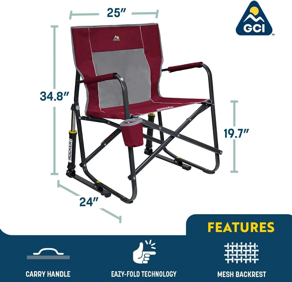 GCI OUTDOOR Freestyle Rocker Camping Chair | Portable Folding Rocking Chair with Solid, Durable Armrests, Drink Holder & Comfortable Backrest — Royal Blue