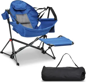 GDY Camping Chairs, Oversized Hammock, Folding Rocking Chairs, Adjustable Back Swing Chairs, Cup Holder, Outdoor Beach Lawn, Blue