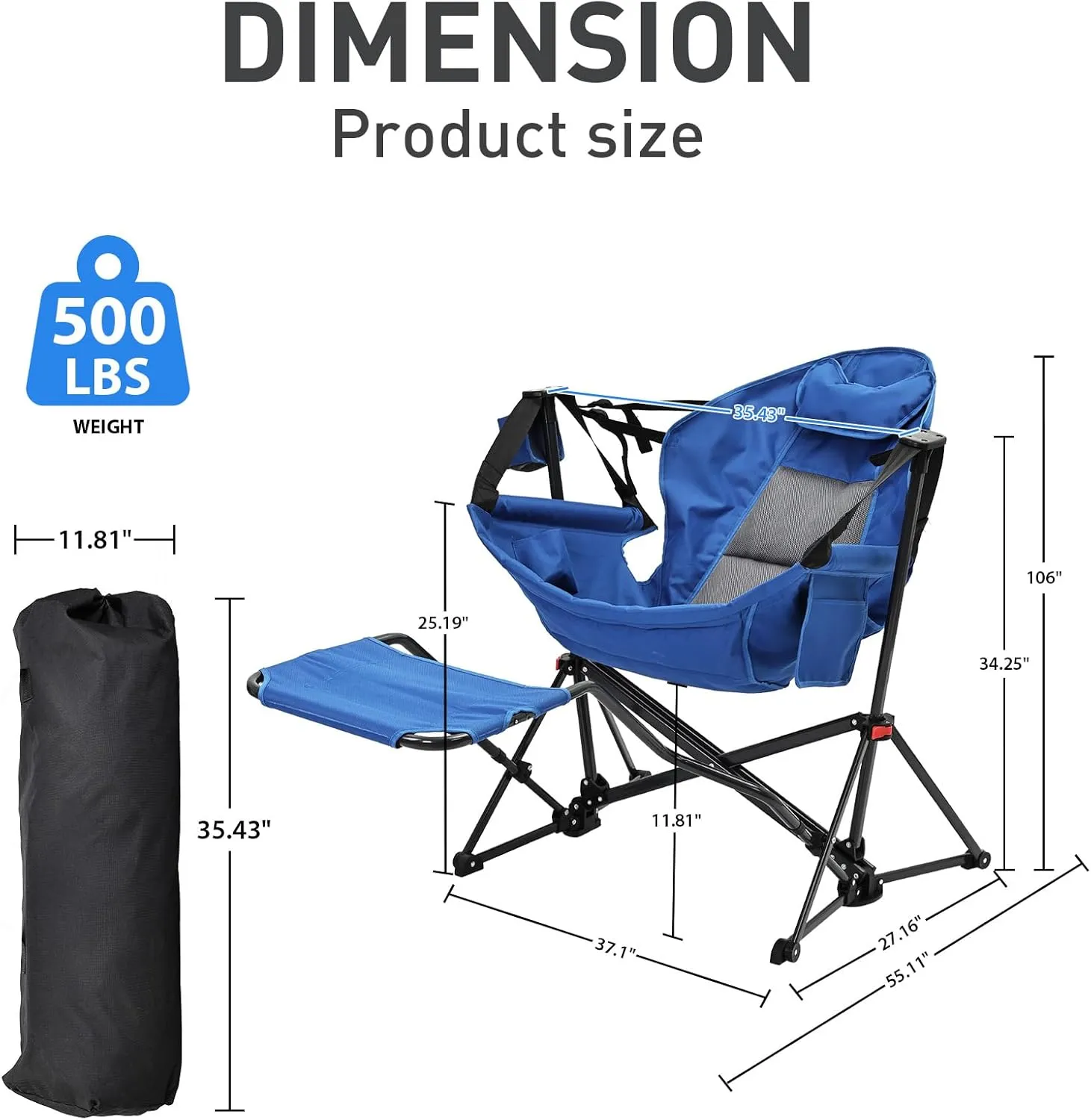GDY Camping Chairs, Oversized Hammock, Folding Rocking Chairs, Adjustable Back Swing Chairs, Cup Holder, Outdoor Beach Lawn, Blue