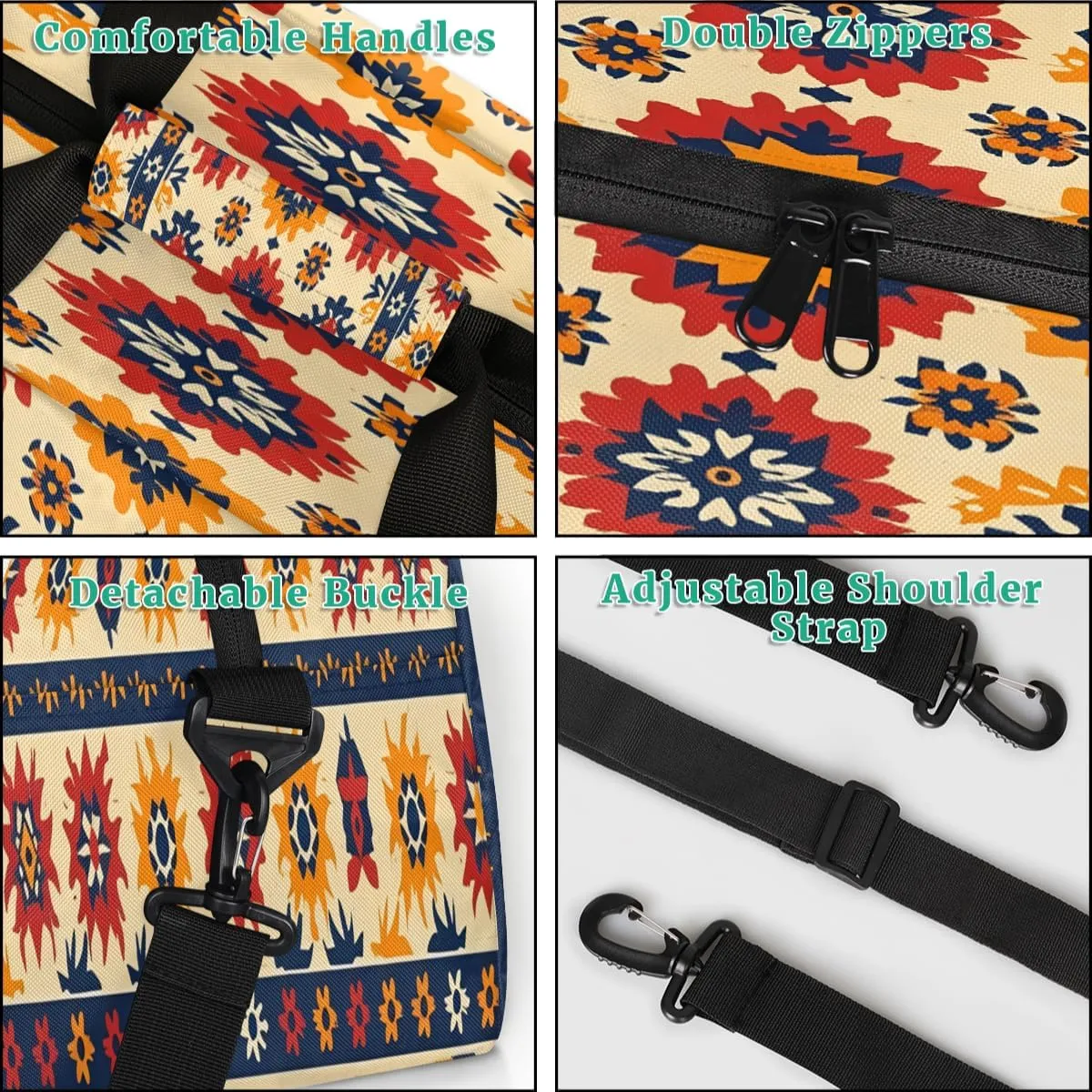Geometric Aztec Kids Overnighter Duffel Bags for Boys, Carry-On Size Sports Gym Bag with Front Zipper Pocket for School Practice or Overnight Travel Weekender Sleepover Tote Bag