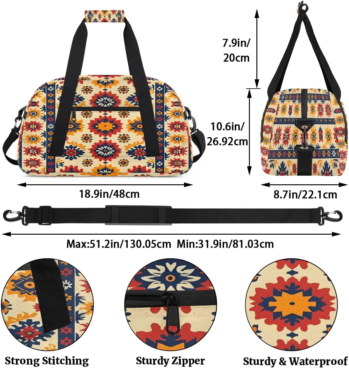 Geometric Aztec Kids Overnighter Duffel Bags for Boys, Carry-On Size Sports Gym Bag with Front Zipper Pocket for School Practice or Overnight Travel Weekender Sleepover Tote Bag