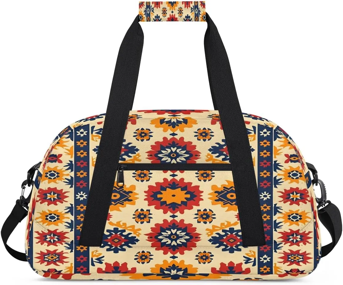 Geometric Aztec Kids Overnighter Duffel Bags for Boys, Carry-On Size Sports Gym Bag with Front Zipper Pocket for School Practice or Overnight Travel Weekender Sleepover Tote Bag