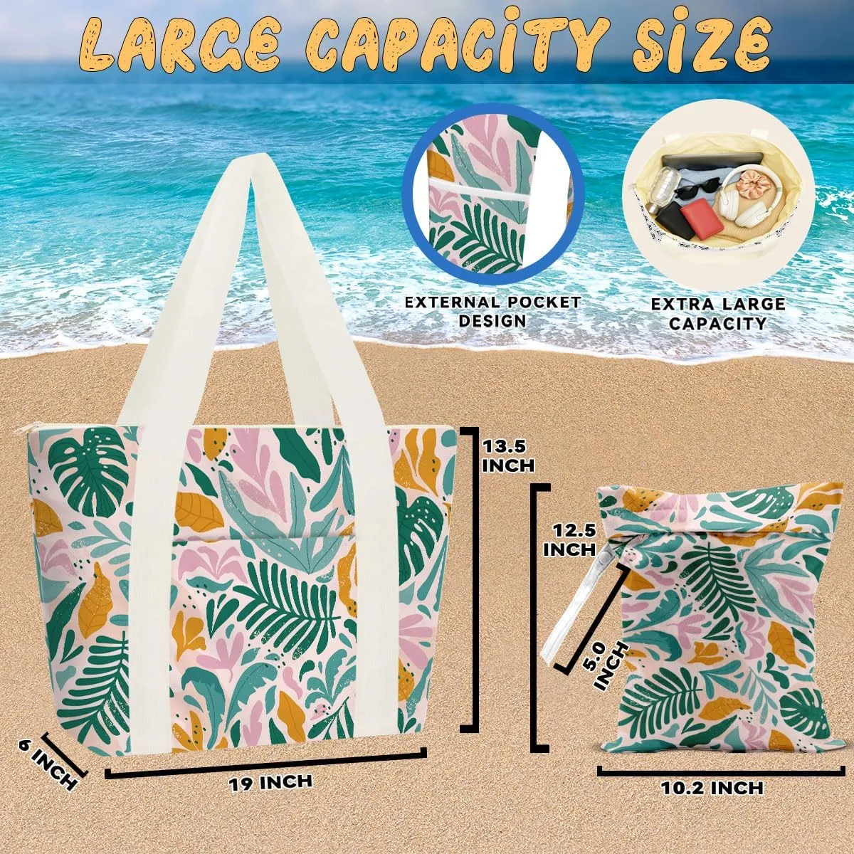 gfuhlre Beach Bag Wet Bag Waterproof Sandproof Women Beach Tote for Friends Travel Gifts with Wet Compartment for Pool Gym